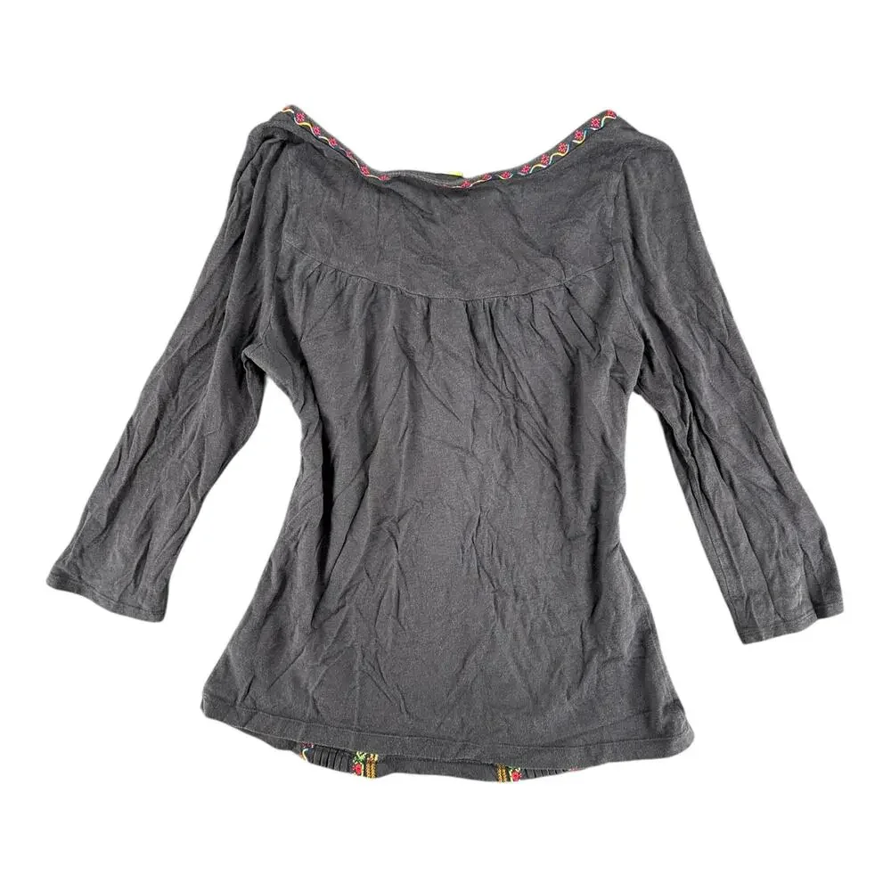 Altar'd State Blue Boho Baby Doll T-Shirt Top XS Embroidered Cotton Cottage - Picture 5 of 9